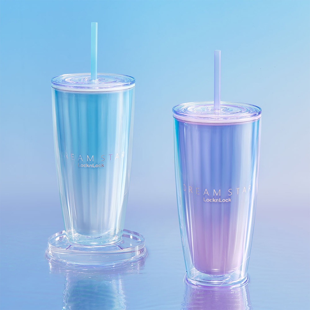 Ly Nhựa 2 Lớp LocknLock Kèm Ống Hút Dream Star Double Wall Cold Cup 750ml - 2 Màu (Xanh Dương, Tím) - HAP522BLU, HAP522VOL